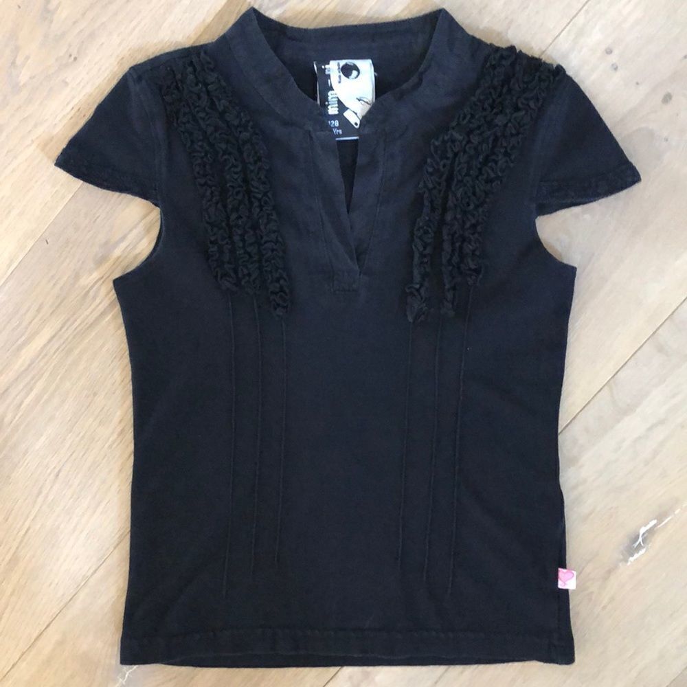 Mim-Pi Black Short Sleeved Blouse with Ruffle Details, Girls 8